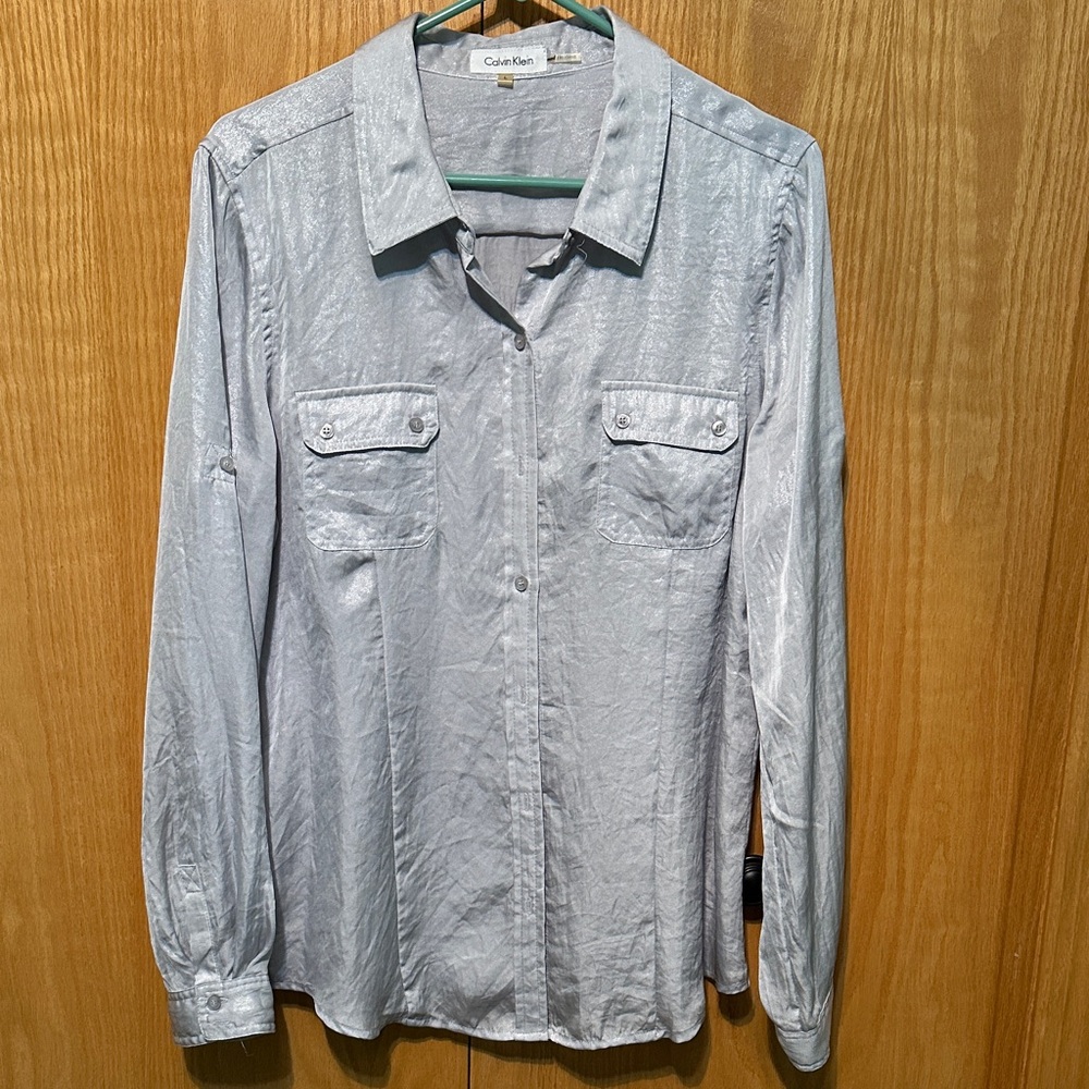 Calvin Klein Women’s Light Gray Button Down Shirt
